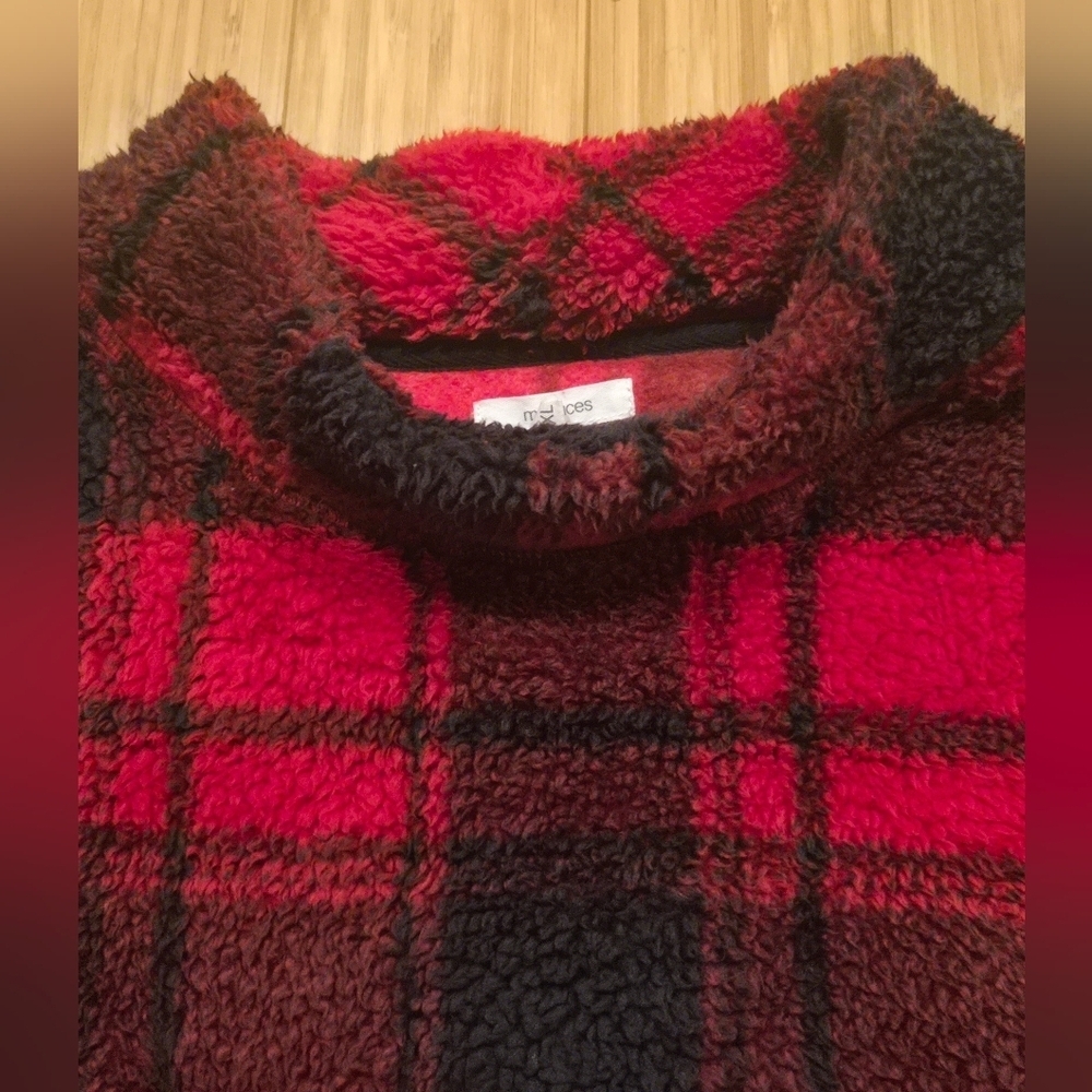 Maurices Red and Black Plaid Cozy Top - Picture 5 of 9